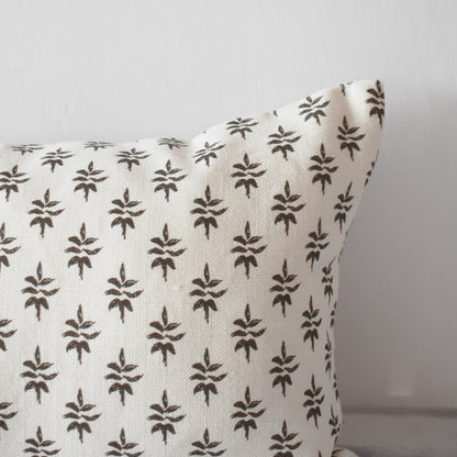Laurel Leaf Pillow in Chocolate & Oyster - 12"x20"