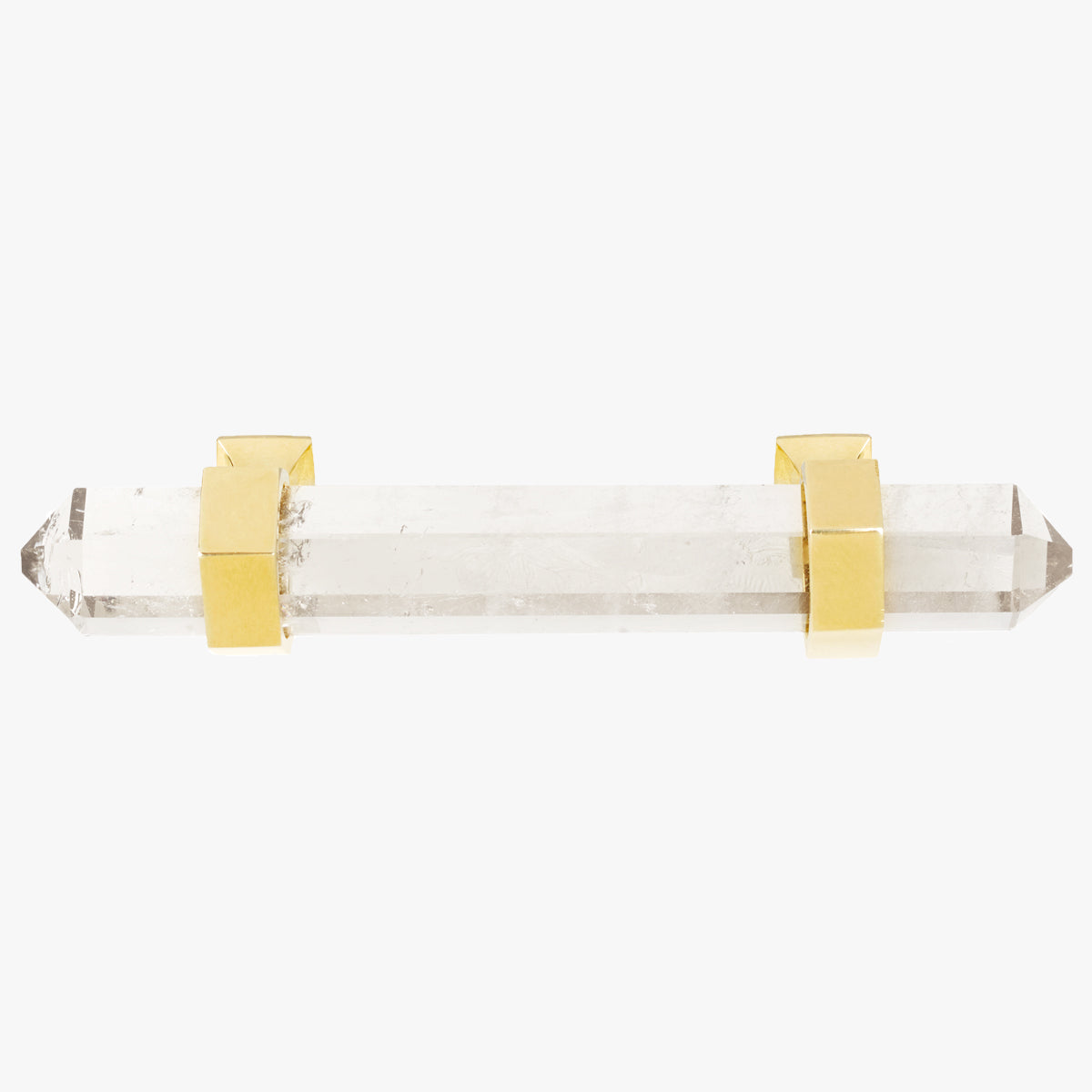 Freya Pull handmade in clear quartz crystal and polished brass by Matthew Studios