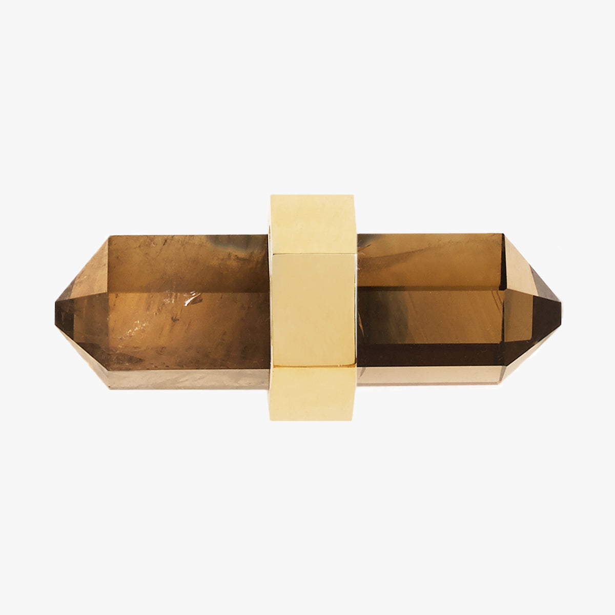 Freya Knob/Pull handmade in smokey quartz crystal and polished brass by Matthew Studios