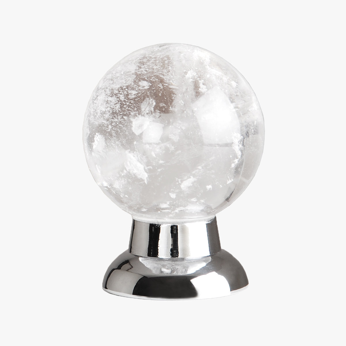 Sloane knob handmade in rock crystal and polished nickel by Matthew Studios