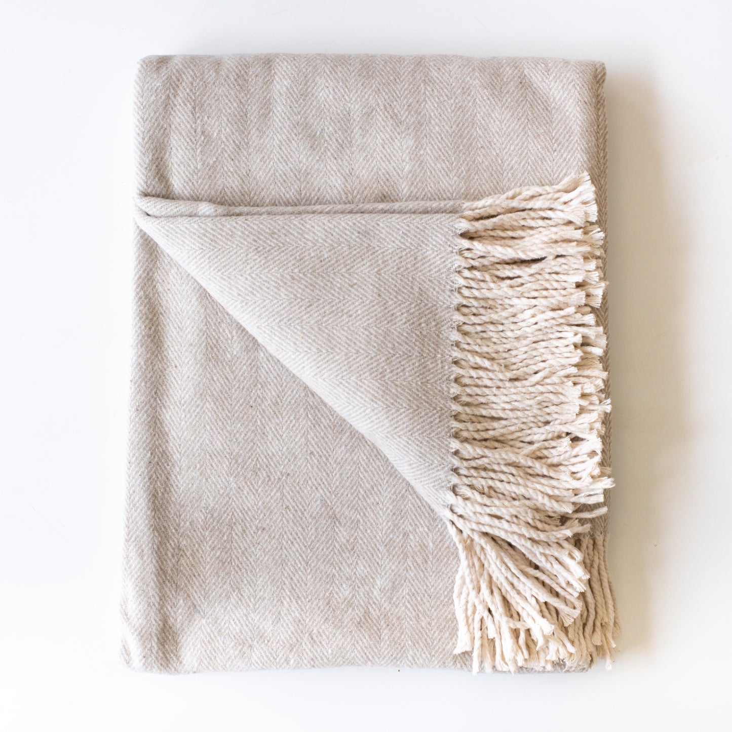 Cotton Herringbone Throw in Oyster