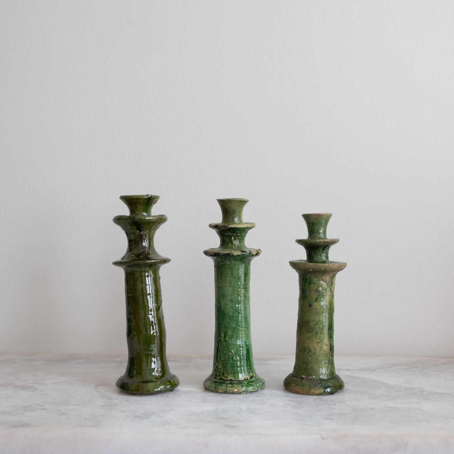 Vintage Moroccan Tamegroute Green Candlesticks