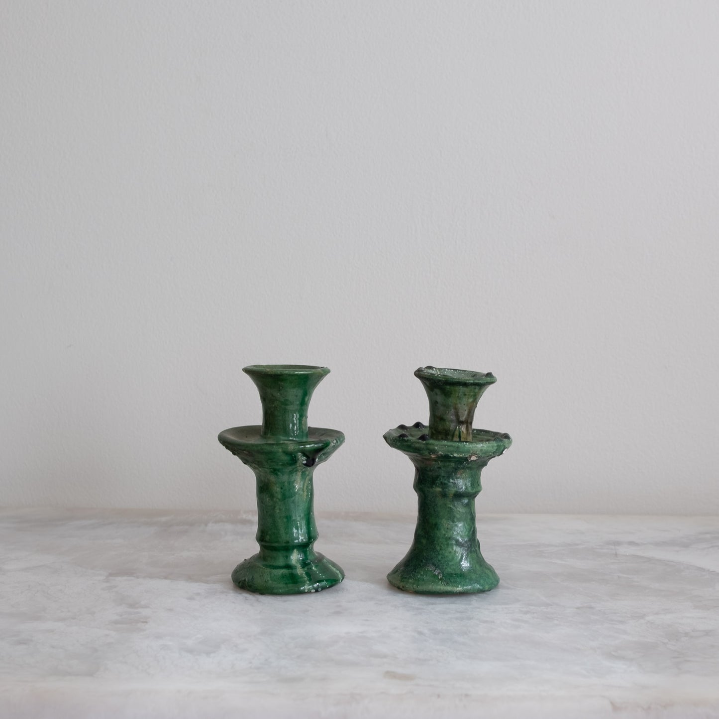 Vintage Moroccan Tamegroute Green Candlesticks