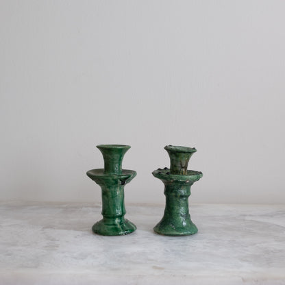 Vintage Moroccan Tamegroute Green Candlesticks