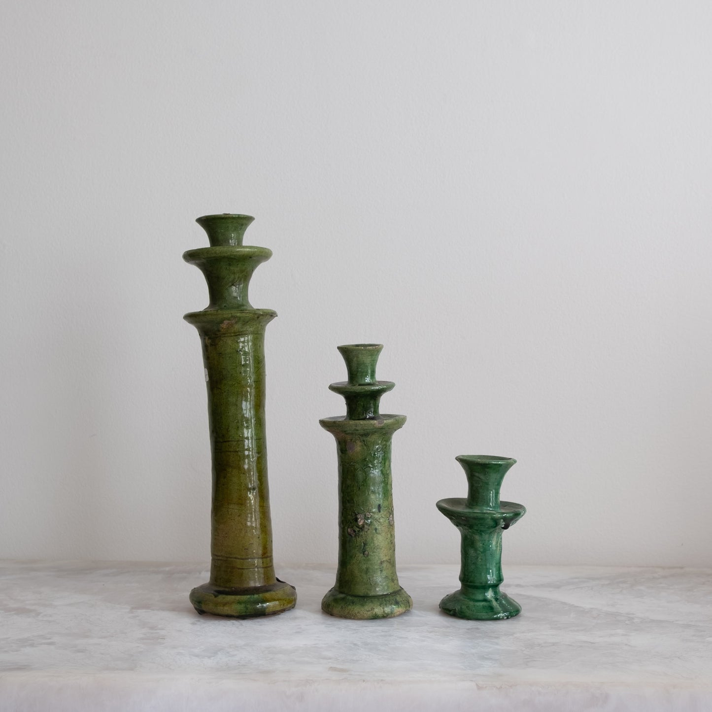 Vintage Moroccan Tamegroute Green Candlesticks