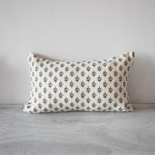 Laurel Leaf Pillow in Chocolate & Oyster - 12"x20"