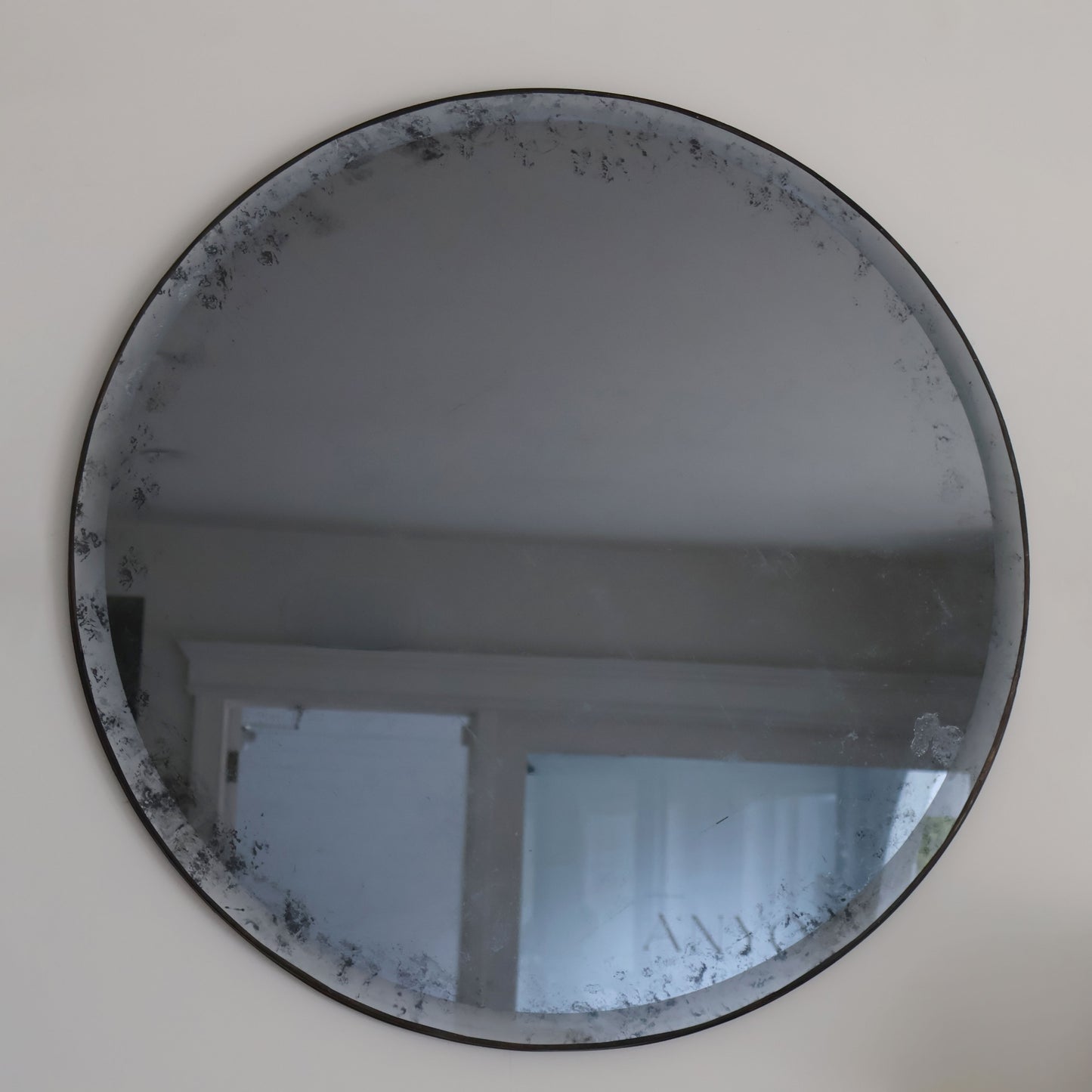 Round Antiqued Silver Leaf Mirror - 34" Diameter
