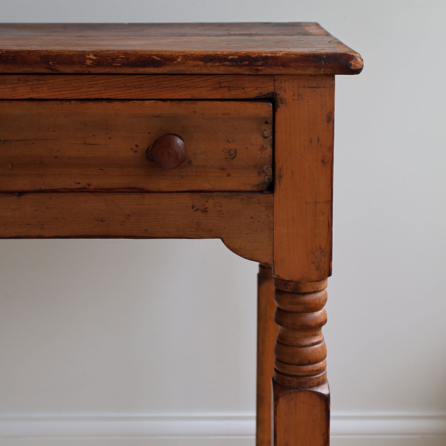 Pine and Spiral-Turned Leg Single Drawer Work Table