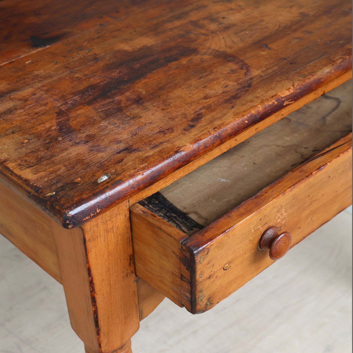 Pine and Spiral-Turned Leg Single Drawer Work Table