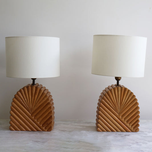Pair of Sculptural Wood Table Lamps