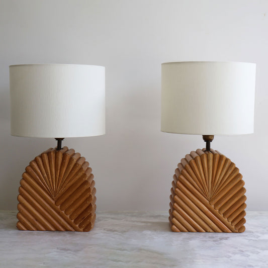 Pair of Sculptural Wood Table Lamps