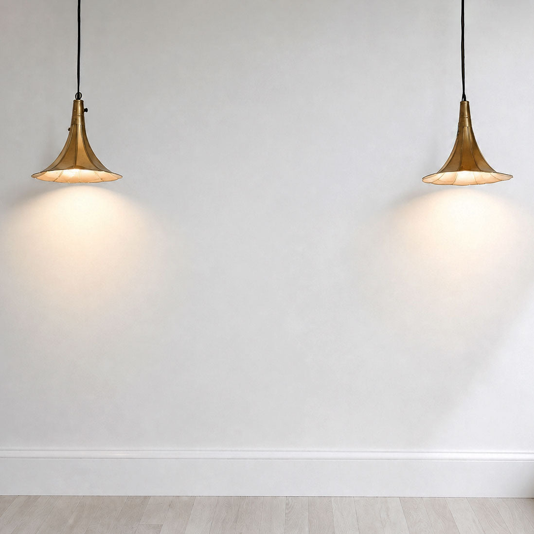 Pair of Vintage Brass Tulip Pendant Lights