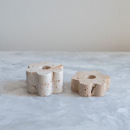 Bud Candle Set in Travertine