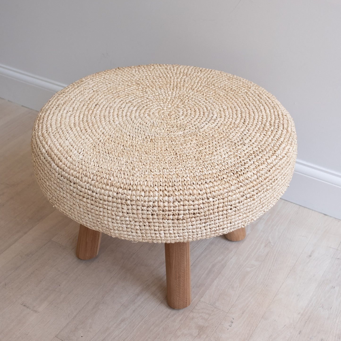 Raffia & Wood Stool