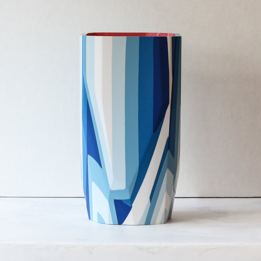 Lands End Vase handmade with resin and plaster in blue and pink part of the Anyon and Elyse Graham Blithe Collection