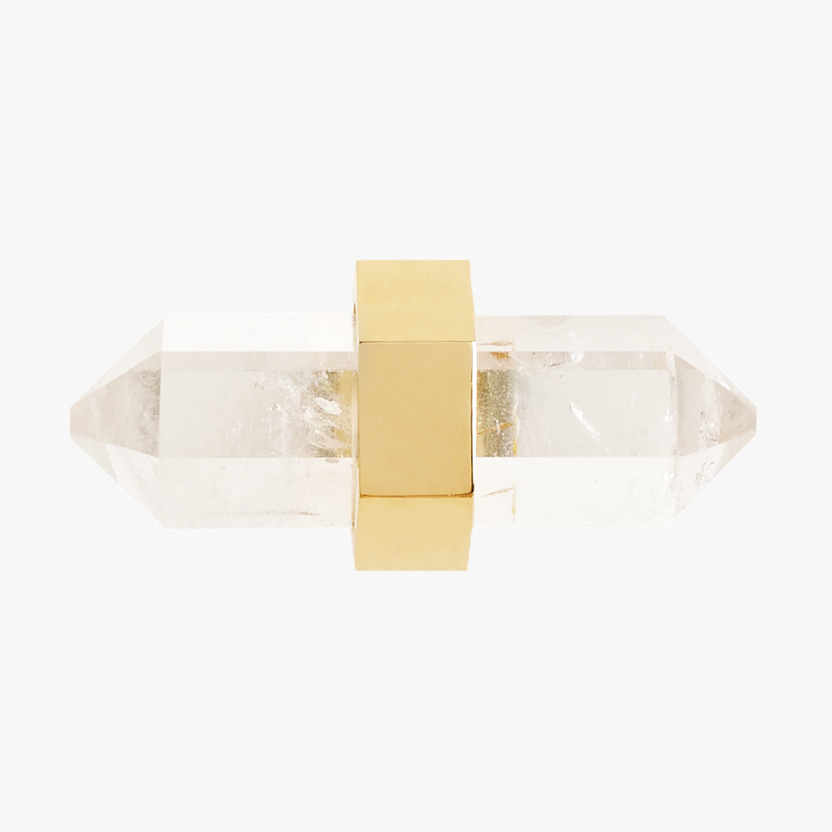 Freya Knob/Pull handmade in clear quartz crystal and polished brass by Matthew Studios