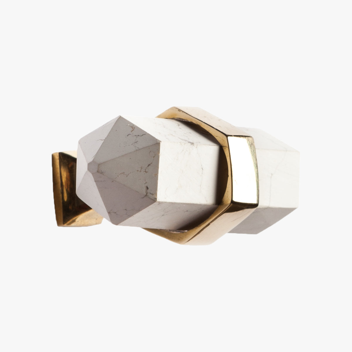 Freya Knob/Pull handmade in howlite marble and polished brass by Matthew Studios
