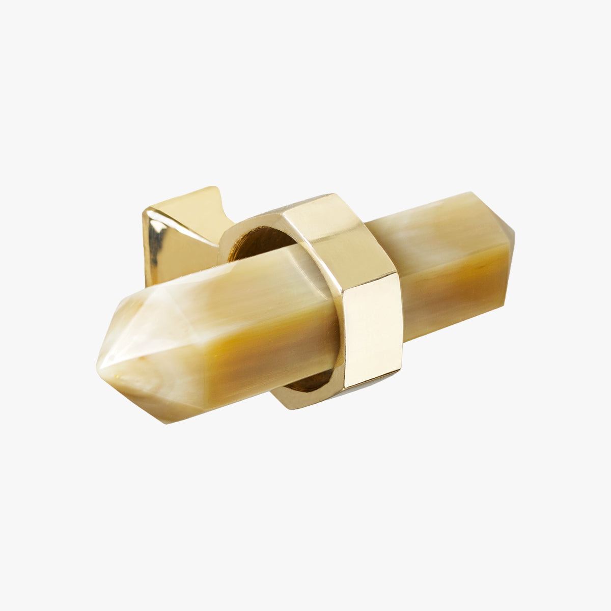 Freya Knob/Pull handmade in light horn and polished brass by Matthew Studios