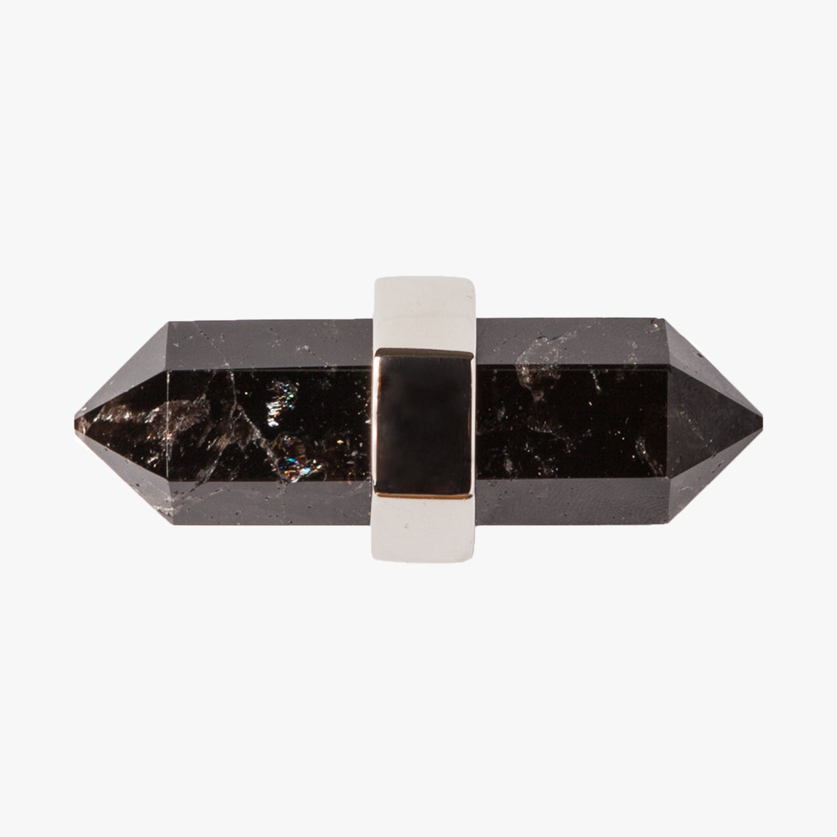 Freya Knob/Pull handmade in smokey quartz crystal and polished nickel by Matthew Studios