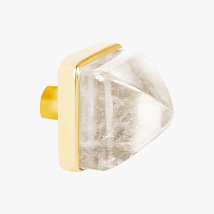 Hayden knob handmade in clear quartz crystal and polished brass by Matthew Studios