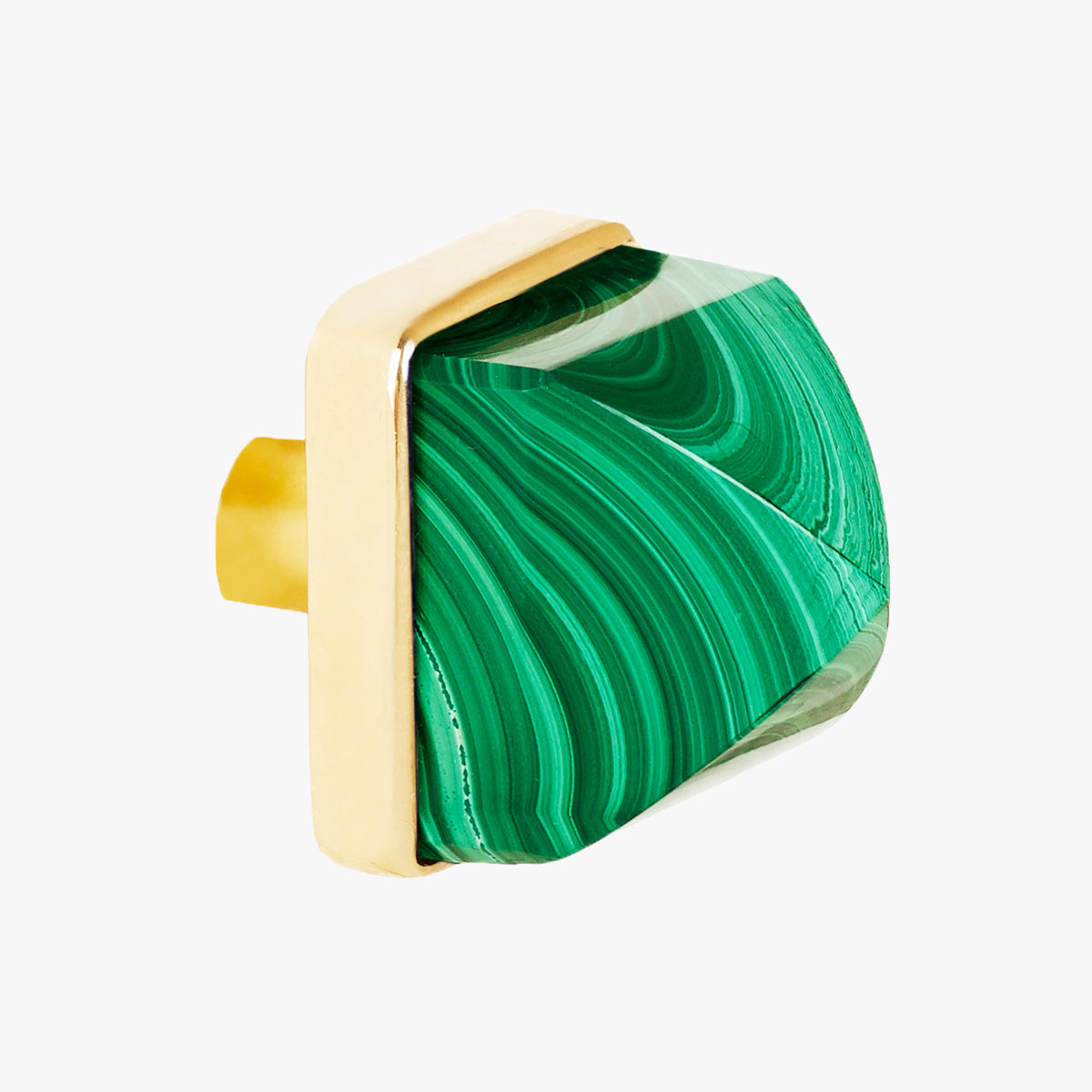 Hayden knob handmade in malachite and polished brass by Matthew Studios