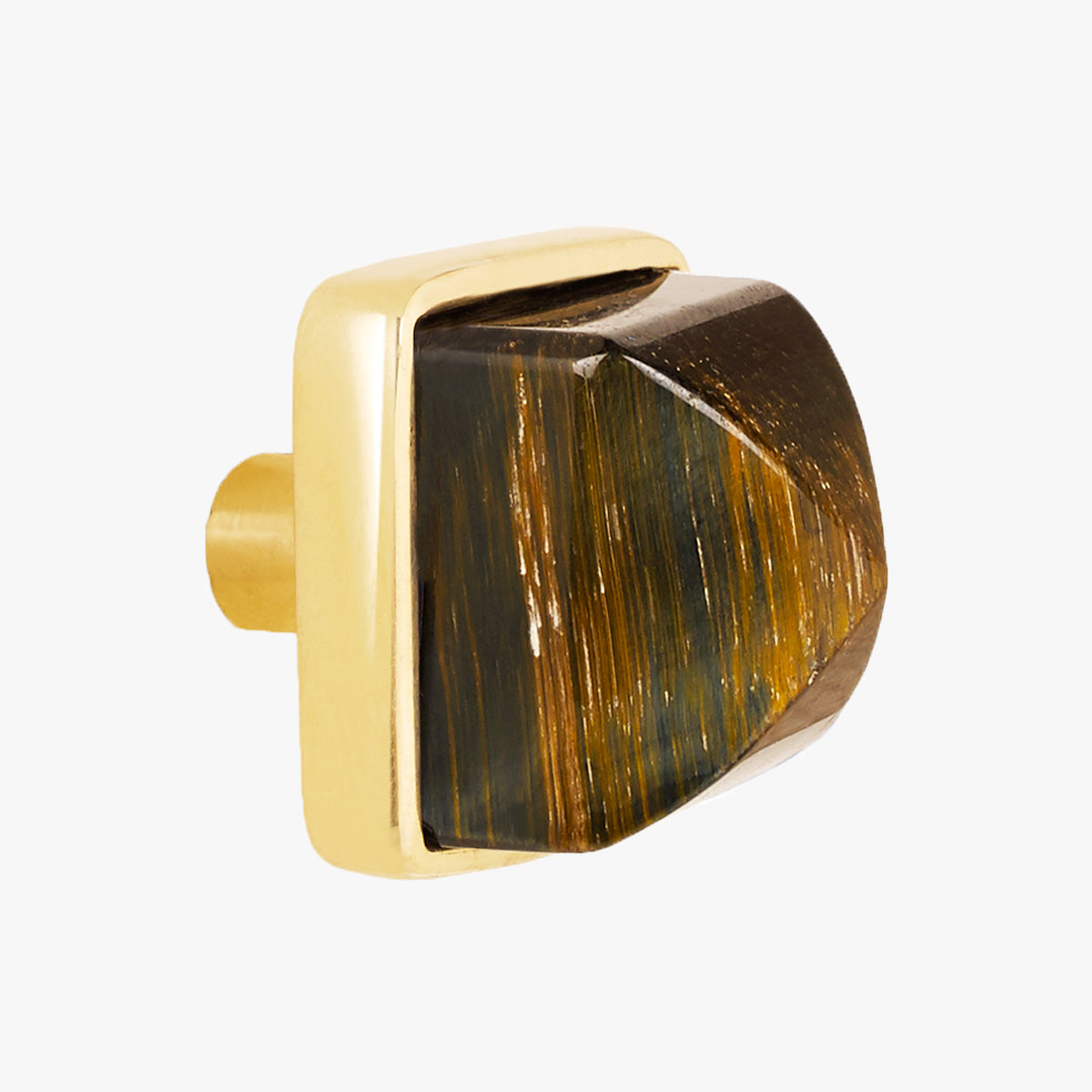 Hayden knob handmade in tiger eye and polished brass by Matthew Studios