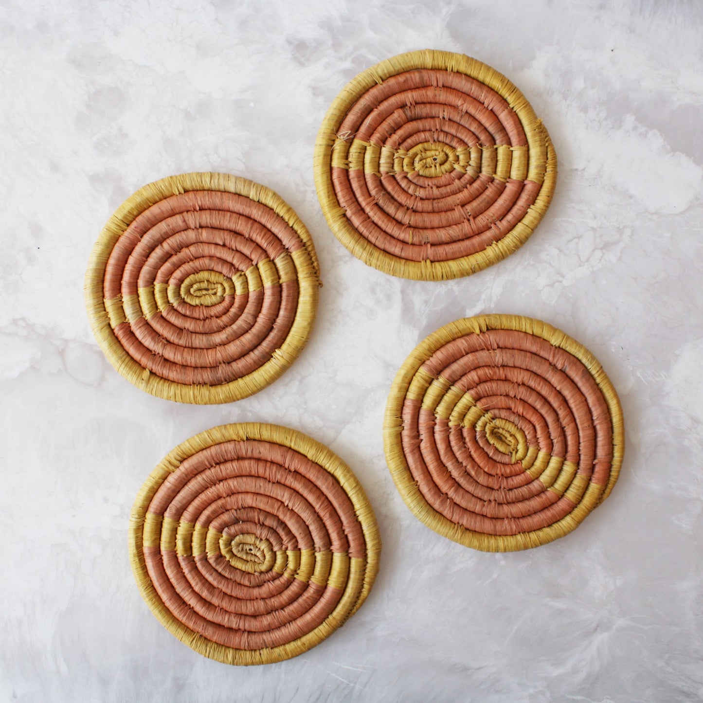 Peach + Mustard Raffia Coaster