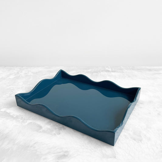 Small Belles Rives Lacquer Tray - Marine Blue