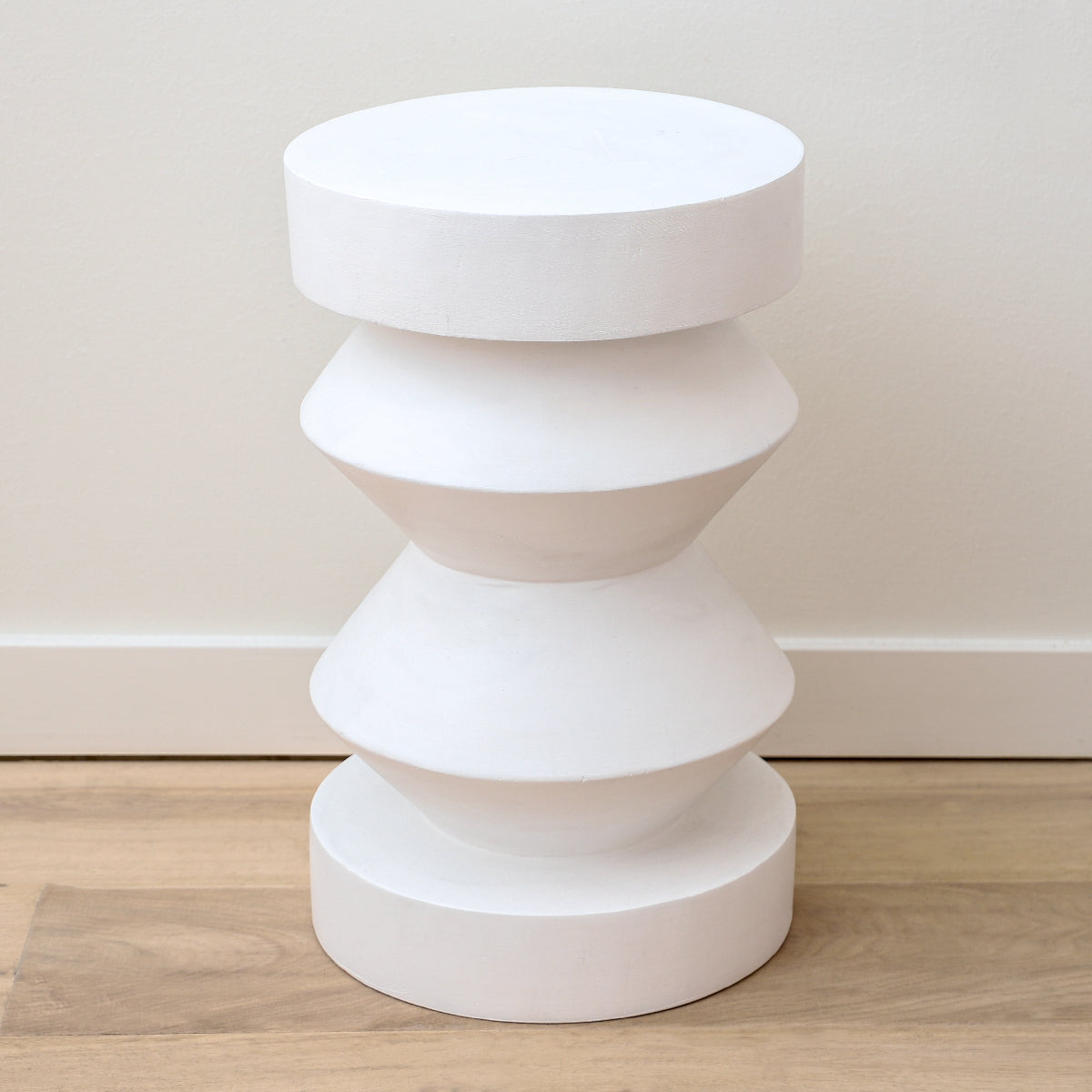 Floyd stool made of matte white acacia wood by Made Goods