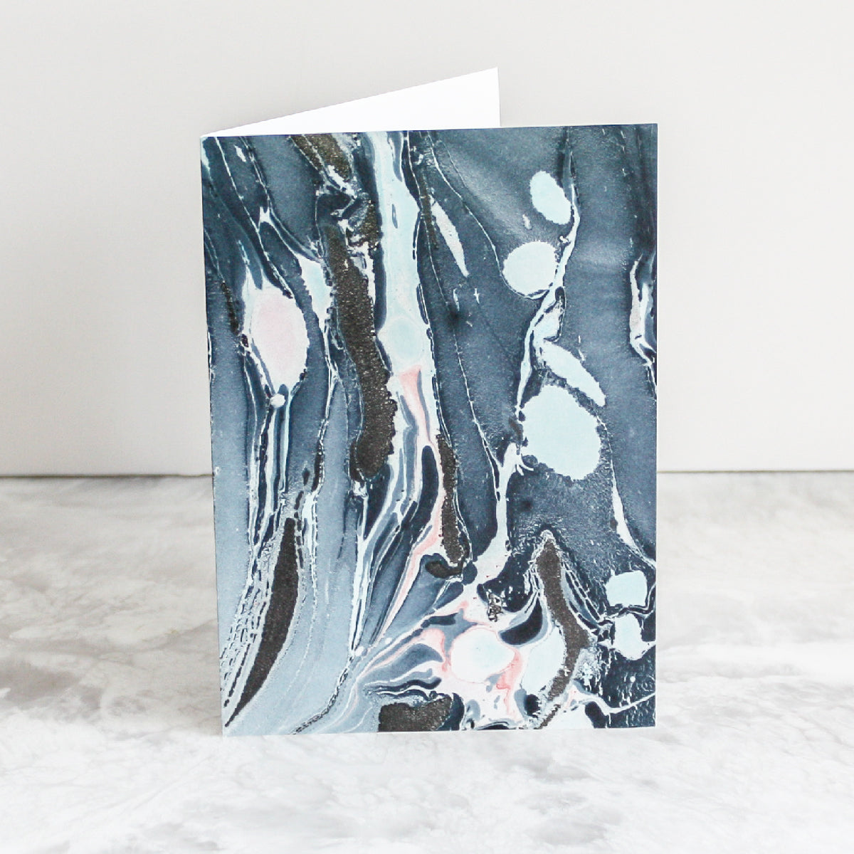 Marbleized greeting cards in nocturne navy blue by Studio Formata