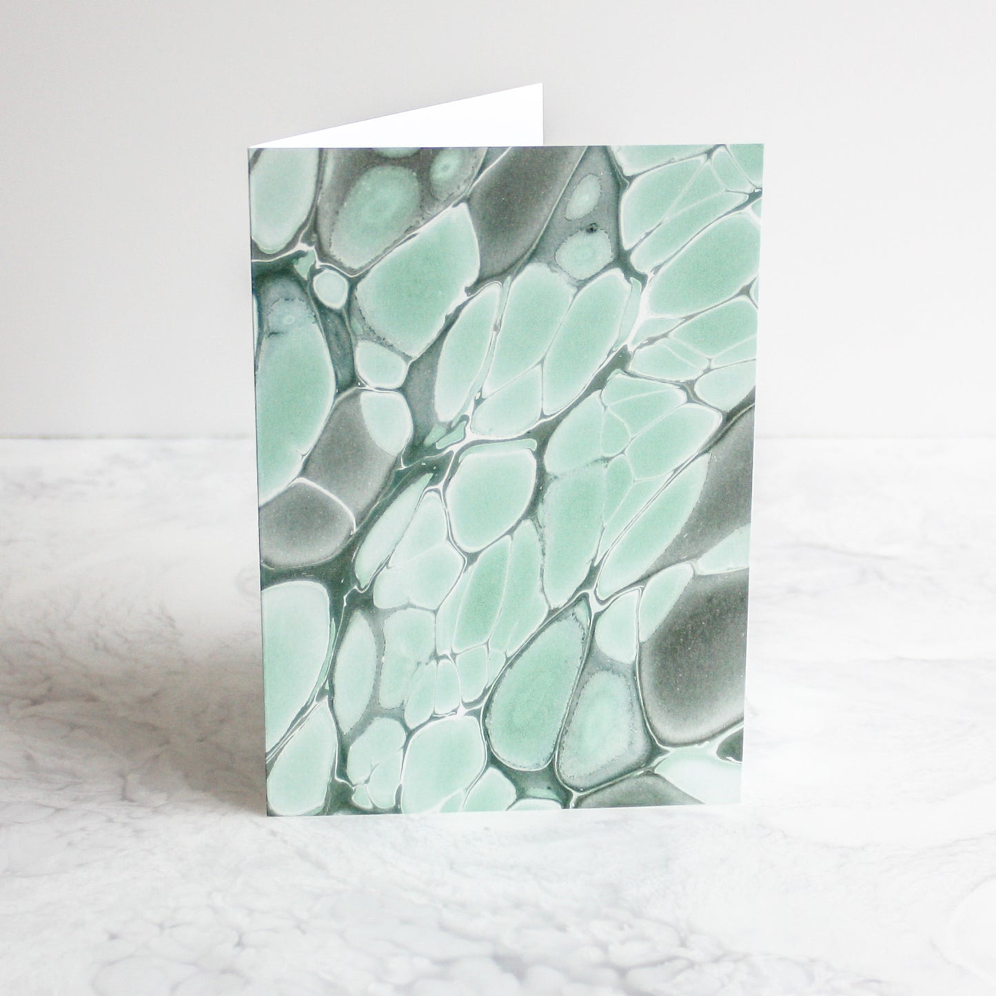 Marbleized greeting cards in amazonite green