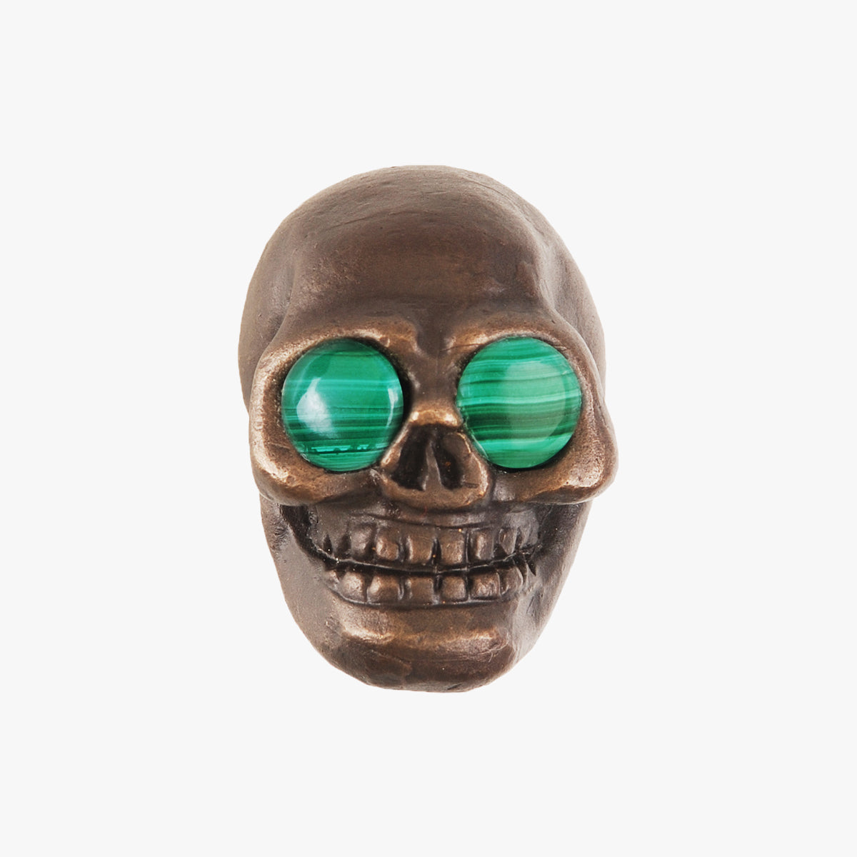 Skull knob handmade with malachite stone and dark bronze by Matthew Studios