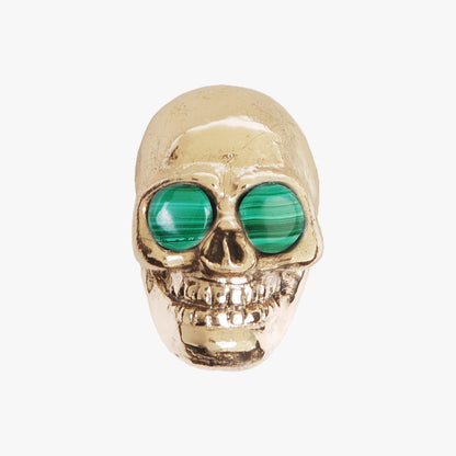 Skull knob handmade with malachite stone and polished brass by Matthew Studios