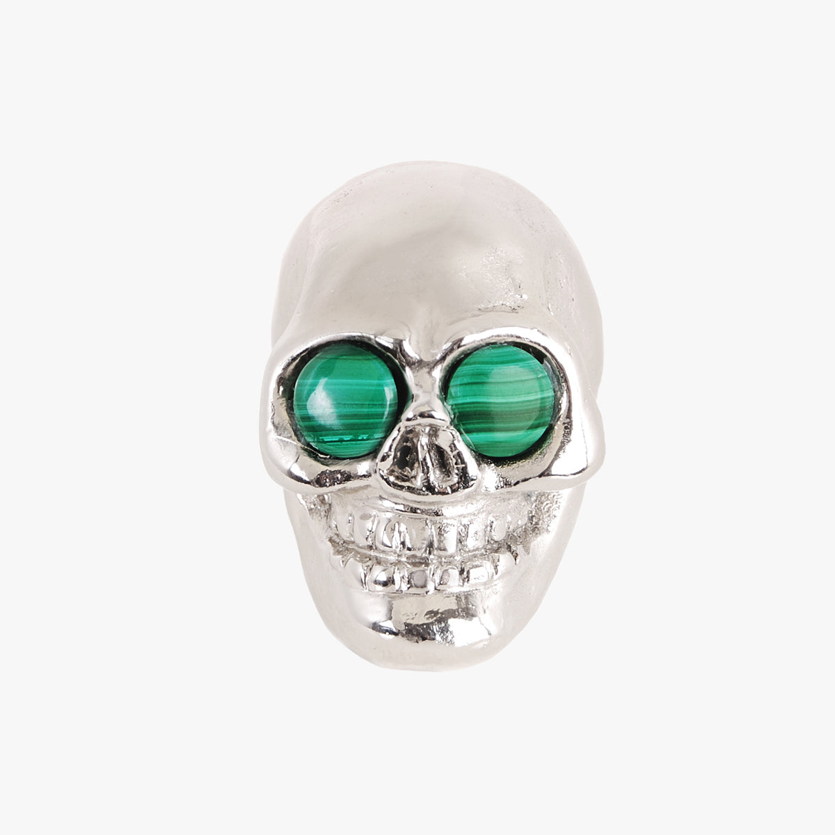 Skull knob handmade with malachite stone and polished chrome by Matthew Studios