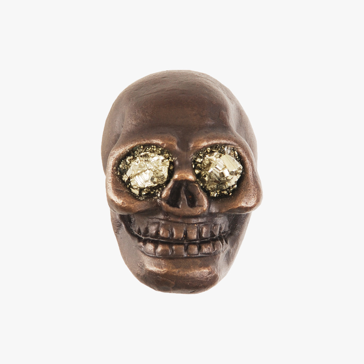 Skull knob handmade with pyrite stone and dark bronze by Matthew Studios