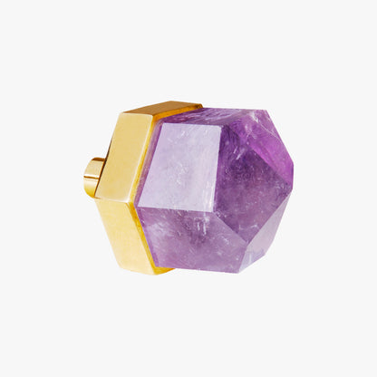 Thea knob handmade in amethyst stone and polished brass by Matthew Studios