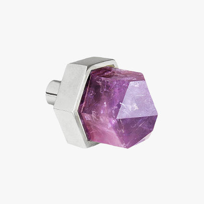 Thea knob handmade in amethyst stone and polished chrome by Matthew Studios