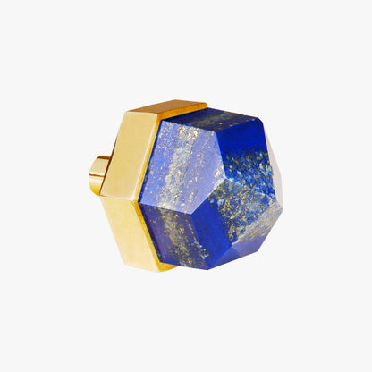 Thea knob handmade lapis lazuli stone and polished brass by Matthew Studios