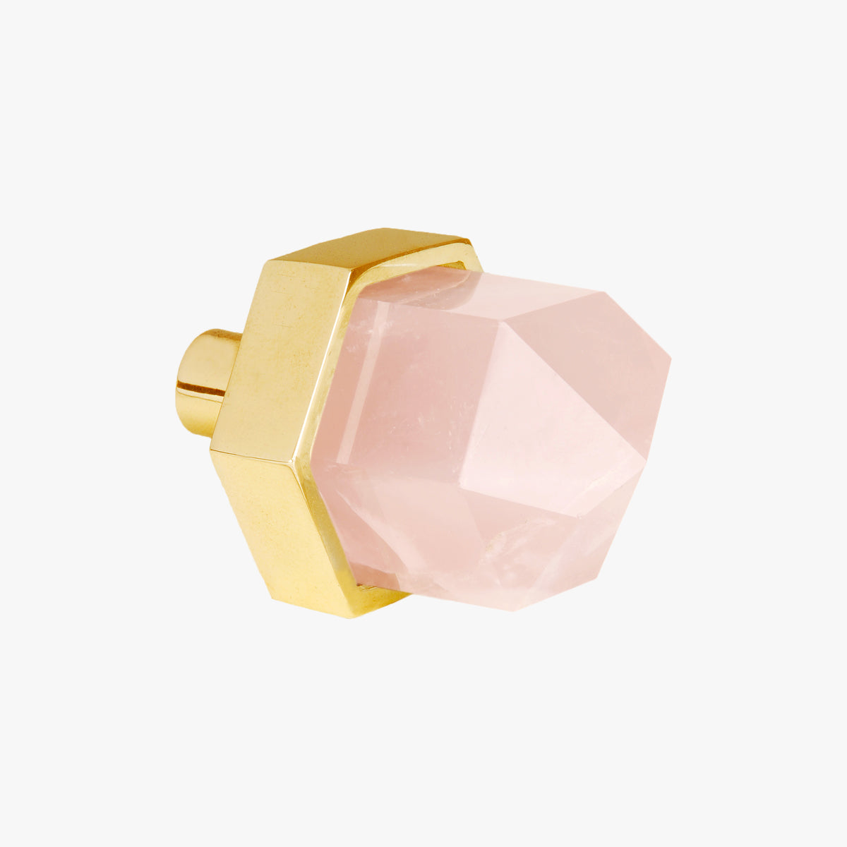 Thea knob handmade rose quartz crystal and polished brass by Matthew Studios