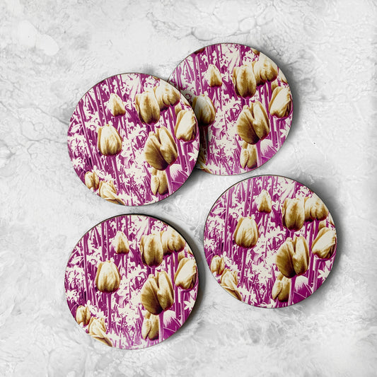 Printed Coasters - Flowers Purple
