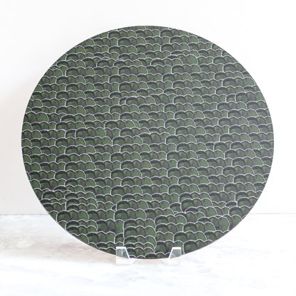 lady amherst pheasant feathers placemat made with cork and wood in forest green by Tisch New York
