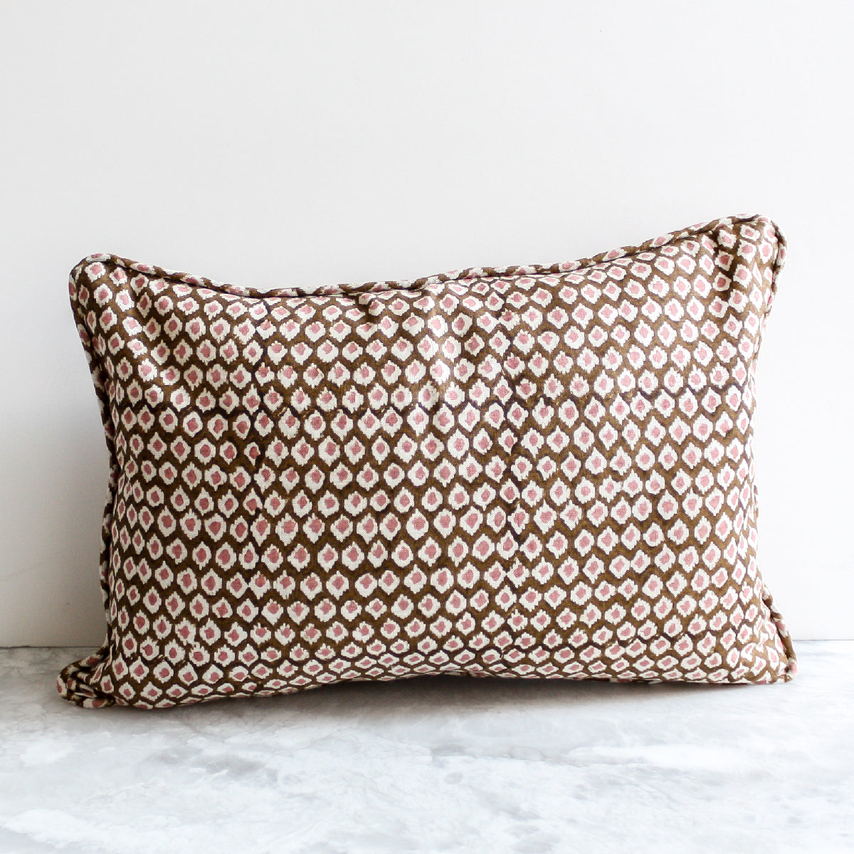 Patola Musk Lumbar Pillow hand block printed in brown and pink by Walter G Textiles