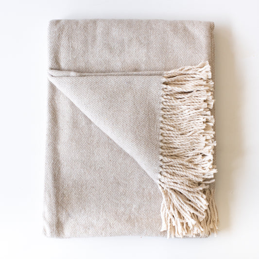 Cotton Herringbone Throw in Oyster