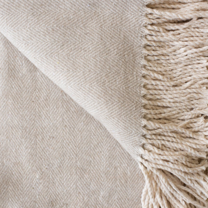 Cotton Herringbone Throw in Oyster