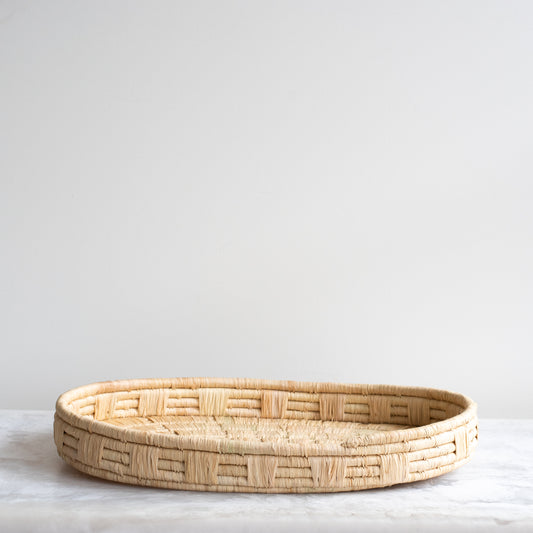 Natural Raffia Patterned Oval Tray