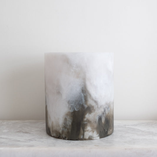 Whistler Round Vase - White Marble & Olive Resin