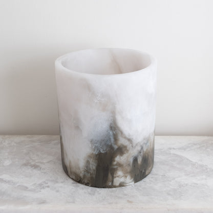 Whistler Round Vase - White Marble & Olive Resin