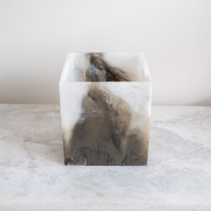 Whistler Square Vase - White Marble & Olive Resin